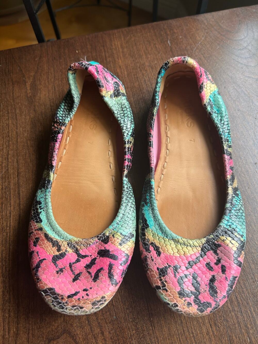Tieks Women’s Ballet Flats Electric Snake Print Leather Slip-On Round Toe US 7